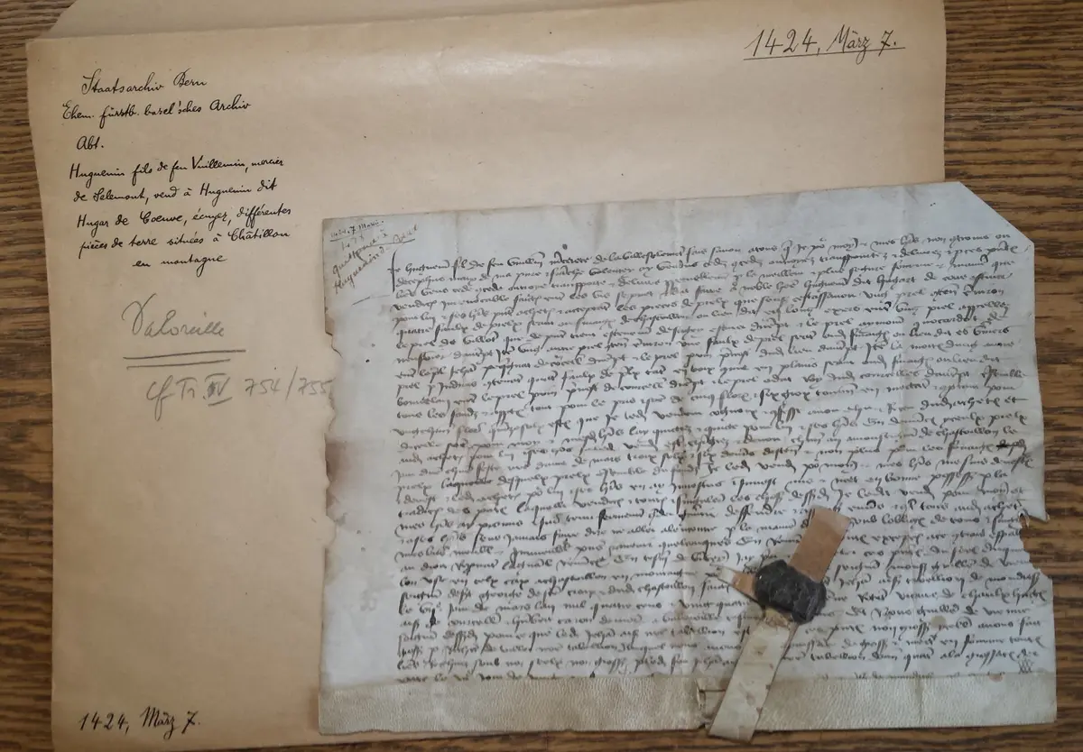 Acte de Vente de la famille Colin de Valoreille en date de 1424